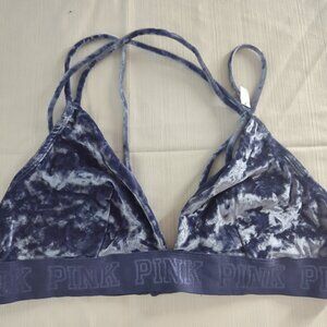 Pink Victoria's Secret Plush Velvet Blue Bralette Unwired Size L NEW